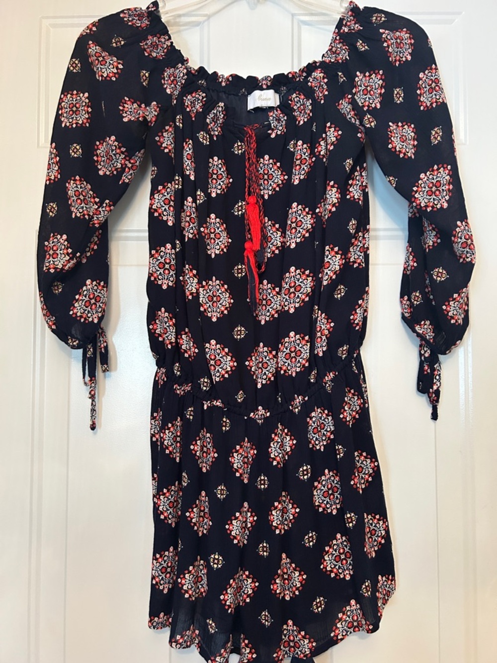 Evereve Braeve Boho Peasant Romper L Navy Like New Summer Casual Off Shoulder